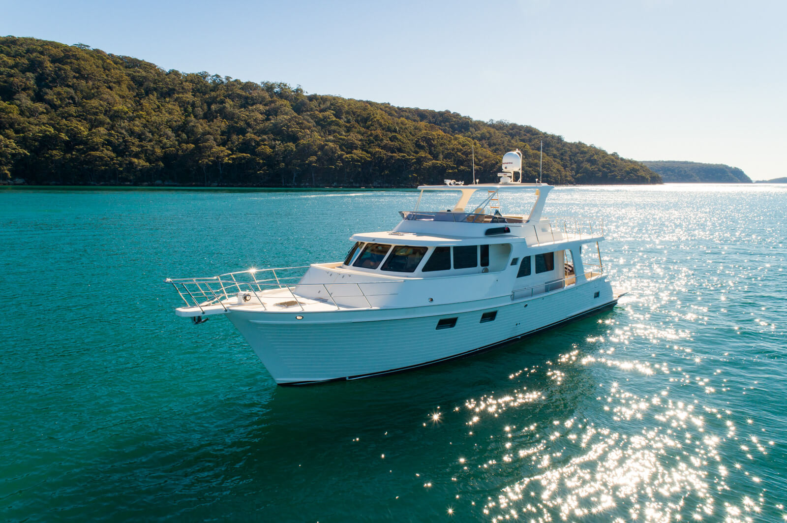 A magnificent Flemming yacht on the Hawkesbury River. Photo of the boat was taken using a drone.